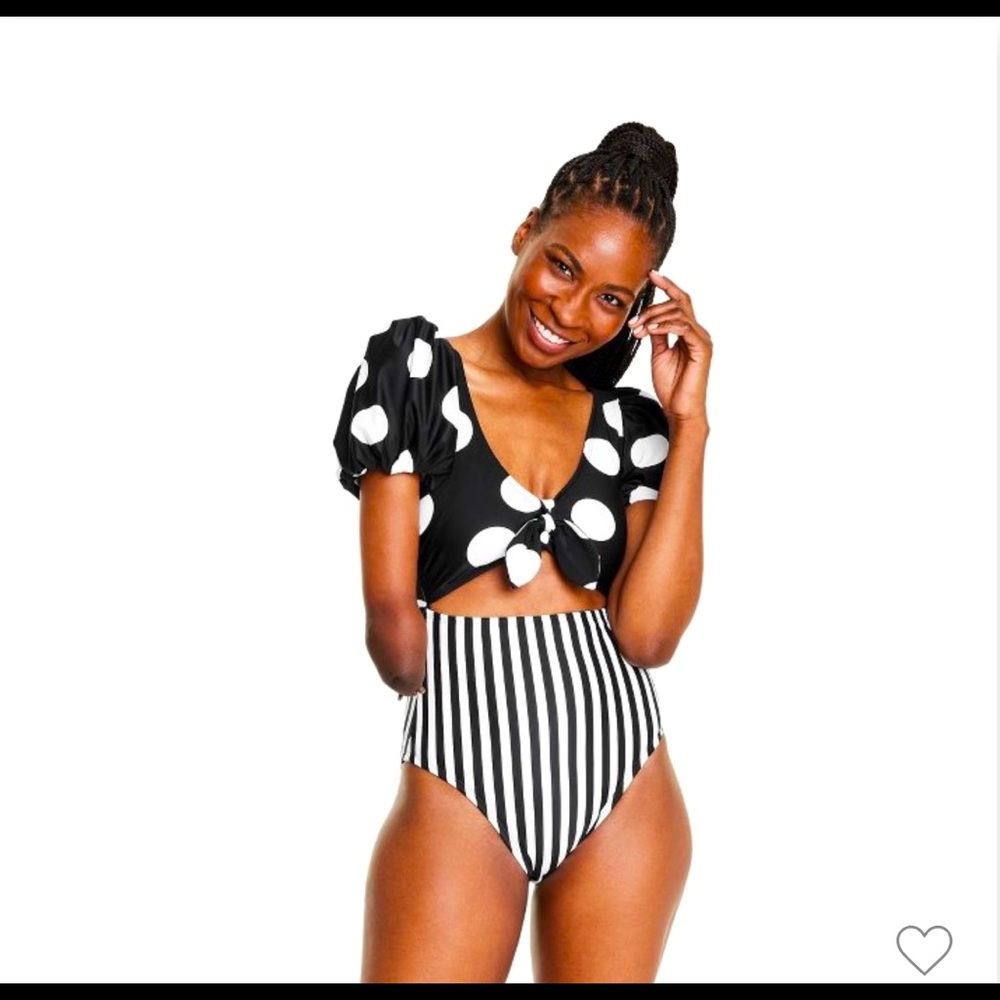 Women's Puff Sleeve Tie-Front One Piece Swimsuit - Tabitha Brown - Medium - BNWT